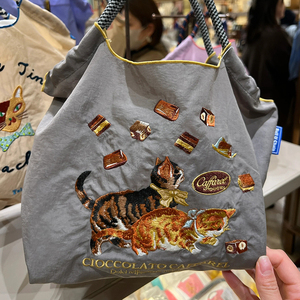日本高圆圆同款日系ball chain刺绣巧克力猫ms号环保袋帆布购物袋