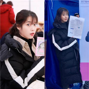 iu李知恩同款羽绒服2021新款韩中戏超长款过膝加厚宽松情侣款外套