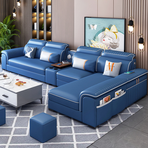 现代简约科技布艺沙发客厅小户型组合贵妃直排多功能乳胶L型沙发