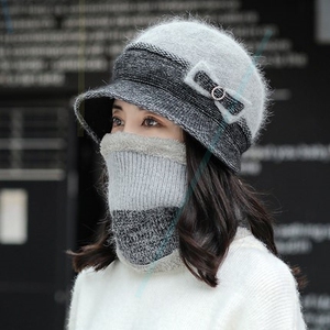 帽子女40岁毛子帽女时尚带帽檐毛线帽冬天棉帽女式棉帽子个性冬款