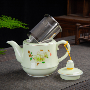 陶瓷过滤茶壶单壶大容量功夫茶具带不锈钢网茶杯子套装家用泡茶器