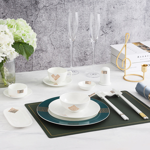 新中式餐具摆台套装陶瓷碗碟盘勺定制餐厅会所中国风酒店摆台碗盘