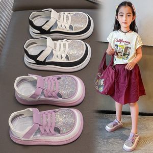 巴拉巴柆韩系儿童运动鞋夏季新款百搭女童包头镂空童鞋水钻透气软