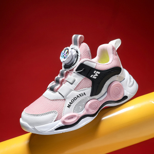 铬安踏雁联名儿童旋转纽扣鞋2022春季女童旋钮鞋免系带透气运动鞋