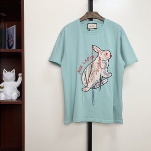 gucci古奇夏季新款男士圆领短袖t恤流苏刺绣兔男女同款宽松上衣