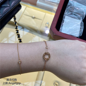 代购cartier/卡地亚love系列18k玫瑰金手镯女士镶钻圆饼链条手链