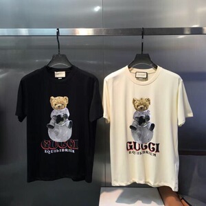 正品代购gucci古驰21夏季小熊图案宽松圆领短袖t恤男女款百搭上衣