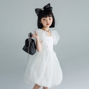 韩国童装公主裙女童夏季洋气梦幻白色纱裙礼服儿童演出超仙连衣裙