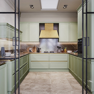 简美式豆绿蓝轻奢实木厨房成都岩板橱柜定制工厂店整体橱柜小户型