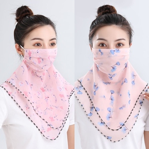 防晒口罩遮脖子夏季旅游骑行女雪纺面罩可调节耳挂脖套印花丝巾