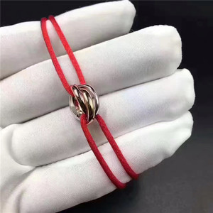 cartier/卡地亚三环手绳18k玫瑰花镶钻无钻男女情侣红绳 手链