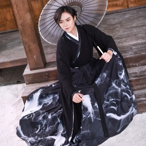 汉服男女中国风交领襦裙重明齐腰水墨大摆广袖大袖衫情侣套装夏秋