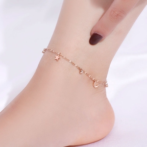 正品周大福18k金脚链女彩金星星月亮玫瑰金au750甜美可调节足裸链