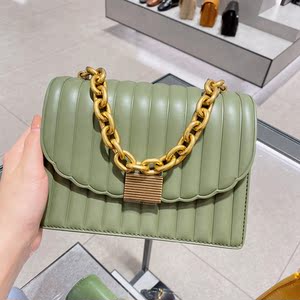 官网小ck2-50671298女士金属扣竖纹风琴手提包链条单肩斜挎小方包