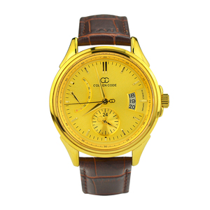 古昆金表全自动机械金表男999足金牛皮表带进口机芯防水黄金手表