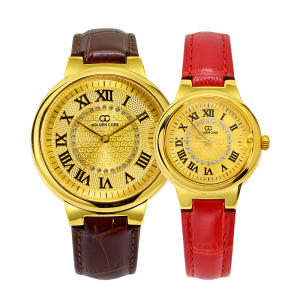 古昆金表女纯金999足金男士黄金手表进口机芯石英情侣金表 腕表