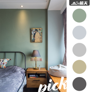 灰豆绿复古绿色水性墙漆莫兰迪系油漆内墙彩色自刷环保涂料背景墙