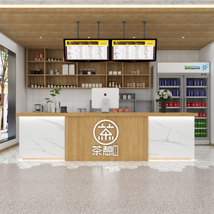 简约现代奶茶店水吧台咖啡馆饭店烘焙蛋糕小吃店小型店铺收银吧台