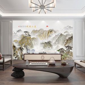 山水风景电视背景墙壁画流水生财墙纸装饰简约壁纸客厅影视墙布8d