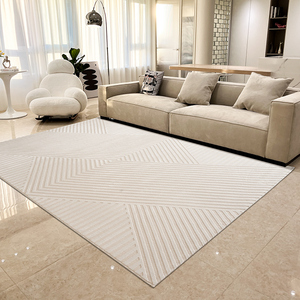 舒毯生活丨北欧素色简约客厅地毯米白色线条沙发茶几毯卧室床边毯