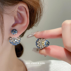 银针镶钻大小圆形前后两戴耳环 韩国轻奢高级感耳钉 小众时尚耳饰