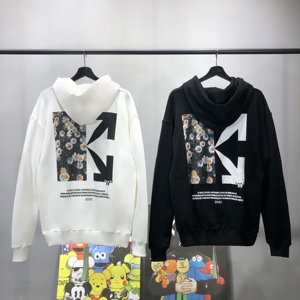 潮牌ow off 20ss新款小雏菊连帽卫衣帽衫宽松长袖white外套男女款