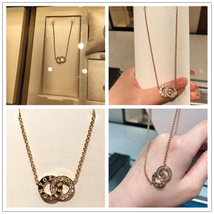 piaget/伯爵 possession 双环吊坠项链18k玫瑰金白金镶钻锁骨链女