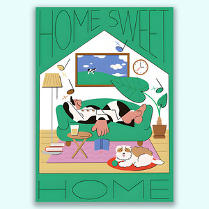 送圆贴homesweet韩国ins画报北欧风海报卡通风格桌面装饰画6送1