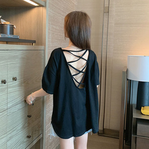 露后背t恤女性感长款