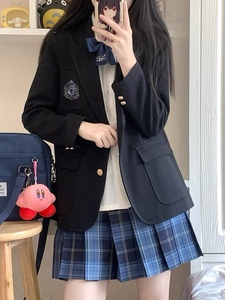 日系正版jk制服学院风校供感西服套装全套秋冬黑色西装学生外套女