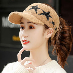 马尾帽子女 高扎韩版空顶鸭舌帽加绒新款针织帽百搭保暖帽棒球毛