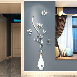 玄关装饰画5d立体贴纸玄关梅镜面花瓶 亚克力3D立体墙贴 现代客厅