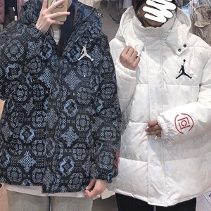 aj联名clot荆棘满印反光连帽棉服飞人男女百搭冬装面包服外套宽松