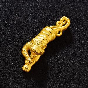 官方糊涂老庙祝黄金吊坠男足金999老虎吊坠3d硬金生肖老虎纯金项