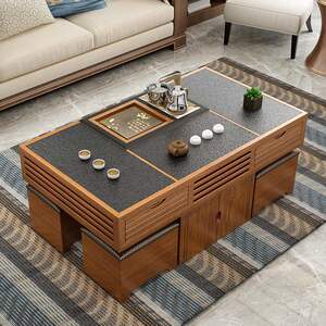 妮尔美(nierm)茶几 火烧石茶几  大理石功夫茶桌 办公室茶台自