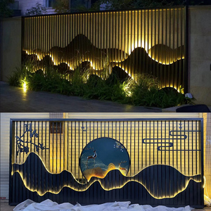 不锈钢屏风假山隔断户外庭院花园中式金属格栅玄关酒店山水背景墙