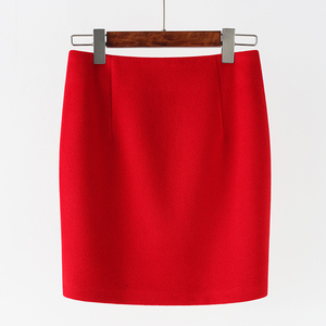 红色毛呢包臀裙超短裙女秋冬半身裙高腰通勤一步裙小个子包裙半裙