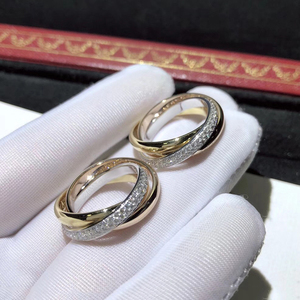 18k三色金戒指女时尚气质k黄金白金玫瑰金男情侣钻石指环对戒婚戒