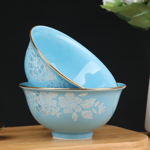 景德镇陶瓷饭碗5英寸4/6/10个装骨瓷碗金边家用加厚小碗青瓷餐具