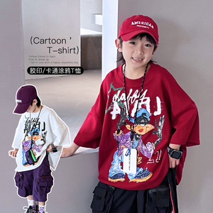 男童短袖t恤儿童卡通印花夏装2024款韩版中大童洋气百搭半袖T上衣