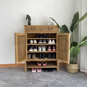 老榆木鞋柜实木多层格栅多功能收纳鞋架简约家用门厅柜入户进门柜