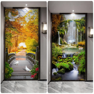 入户发财树玄关壁纸客厅走廊3d空间延伸装饰壁画风景墙布过道墙纸