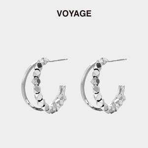 VOYAGE碎银几两银针耳环女小众设计感高级耳钉复古耳圈小香风耳饰