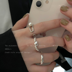 双层珍珠爱心不规则戒指女小众设计轻奢高级感指环时尚个性食指戒
