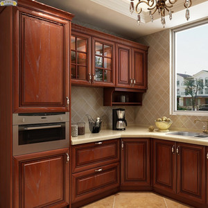 红橡实木欧式整体橱柜定做开放式美式厨房装修厨柜定制灶台柜门板