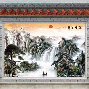 3d迎门墙壁画 照壁迎宾墙山水风景照壁画 背景墙玄关风水画影壁墙