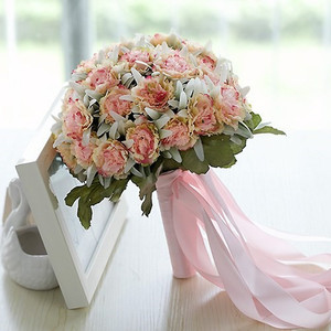 捧花手捧花欧式手工粉色婚礼摄影 手捧花手捧花摄影拍照花托缎带