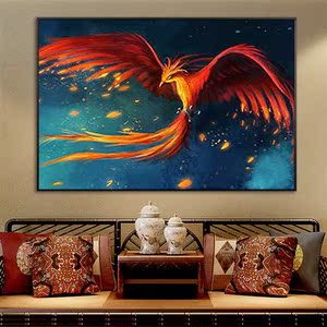 东方古老凤凰白鹿吉祥图diy数字油画手工填色酒店装饰画客厅