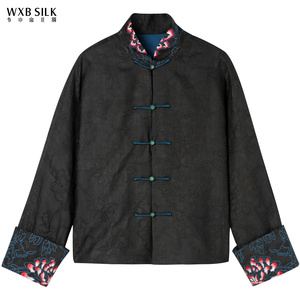 韦小宝春夏桑蚕丝香云纱黑色女士新中式真丝上衣百搭外套