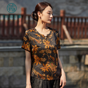 韦小宝丝绸杭州大牌真丝t恤香云纱上衣高端气质妈妈2921101165